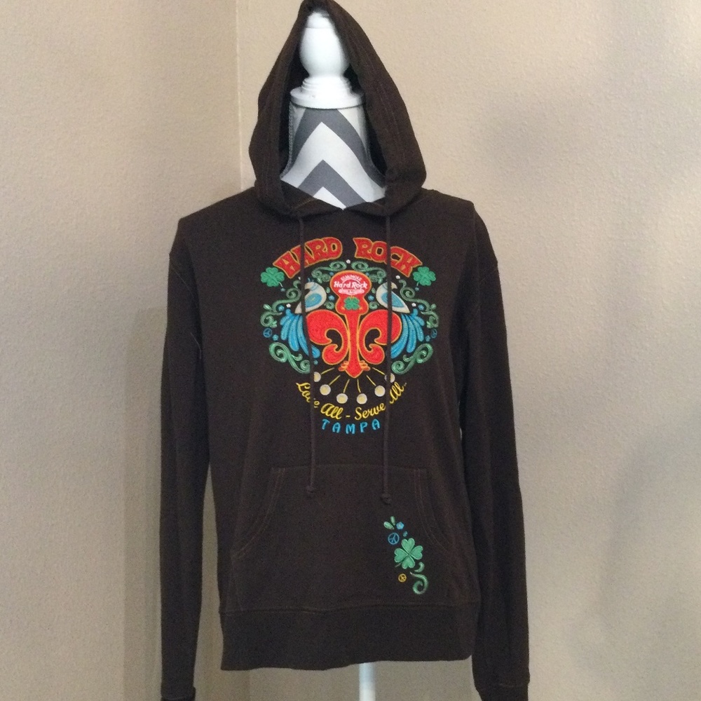 Hard Rock Cafe Tampa Brown Embroidered Pullover Hoodie - Size Medium - NWT